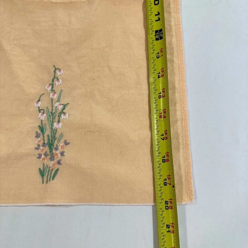Vintage Hand Embroidered Tea Towel Apricot Floral | Cottagecore
